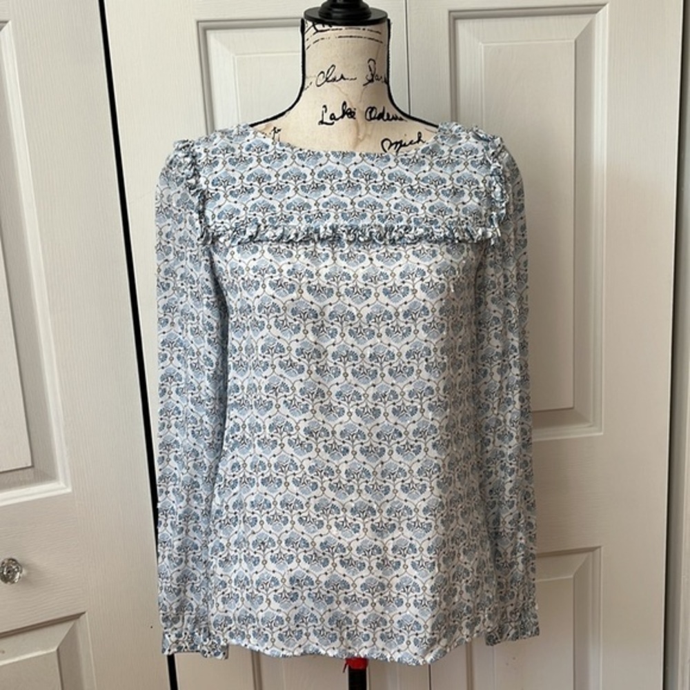 LOFT long sleeve blue & yellow floral print blouse Sz small